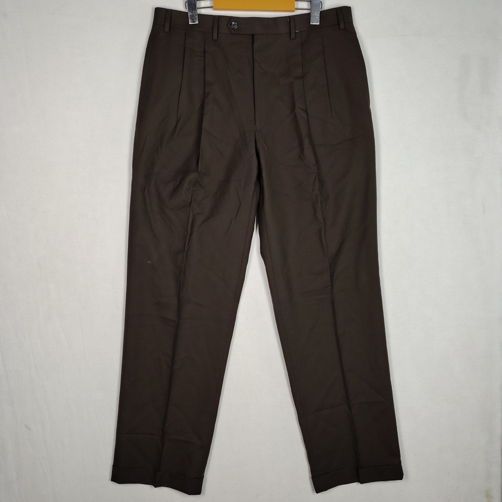Lauren Ralph Lauren Mens Brown 100% Wool Pleated Cuffed Dress Pants 35R